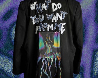 Upcycled unisex blazer “What do you want from me?!” - punky style - sustainable clothing - handpainted - denim details