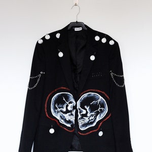 SKULL LOVE Upcycled unisex blazer sustainable clothing punky style handpainted image 5