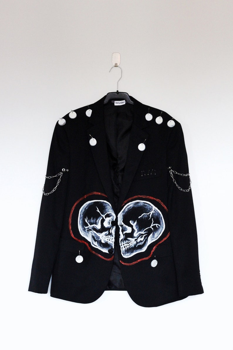 SKULL LOVE Upcycled unisex blazer sustainable clothing punky style handpainted image 5