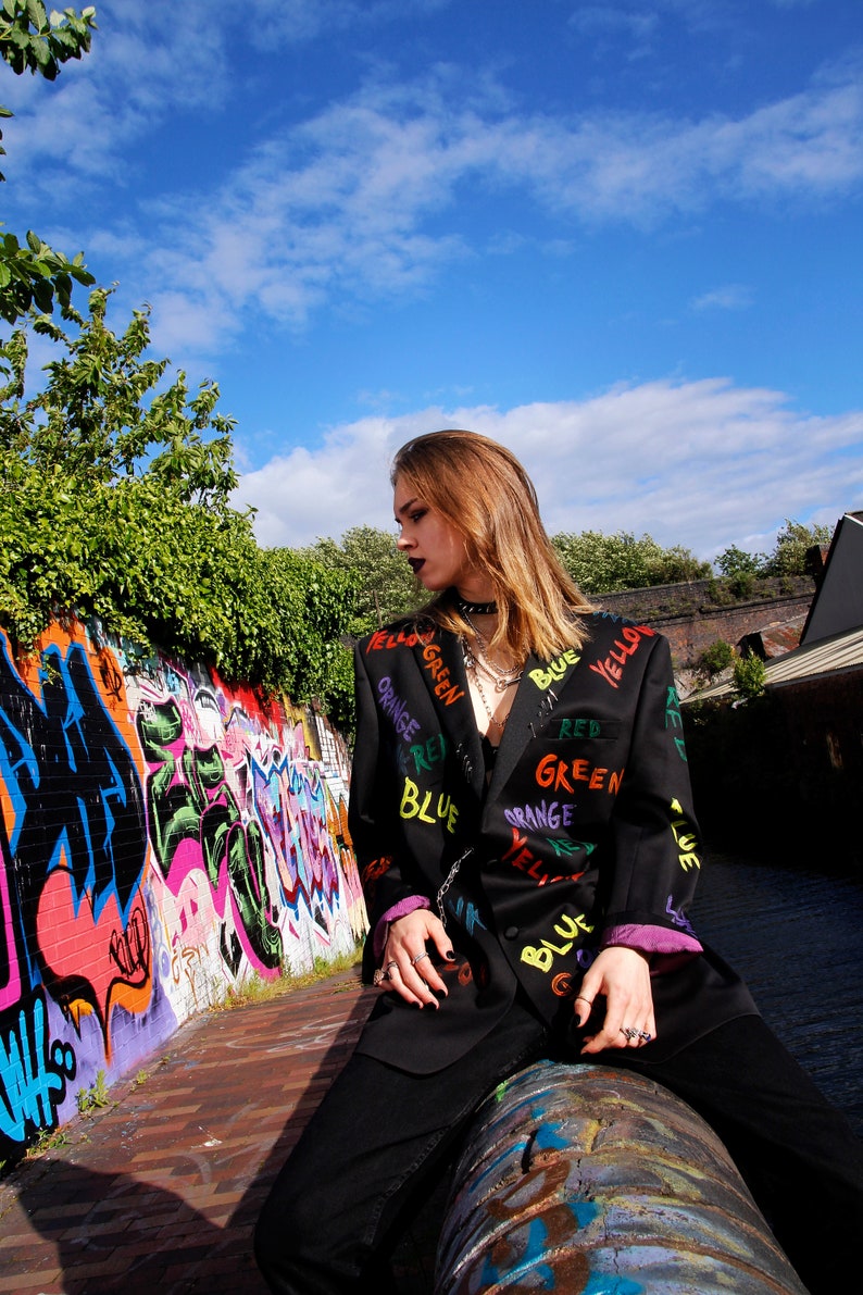 CONFUSED Upcycled unisex blazer custom blazer colourful blazer punky style handpainted image 3