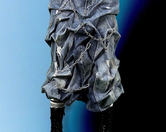 Repurposed Denim Draped Skirt - Sustainable Punk Style