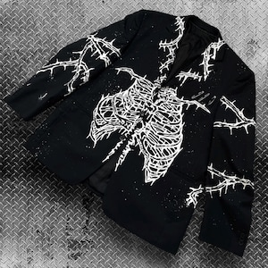Punky upcycled blazer with ribs and spine design