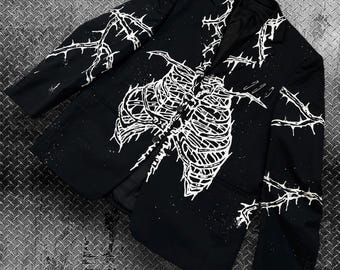 Punky upcycled blazer with ribs and spine design