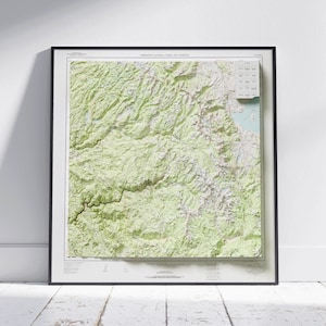 Parc national de Yosemite ~ Style vintage plat 2D carte en relief ombragé impression affiche murale Art déco