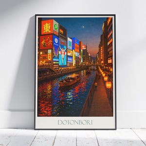 Dotonbori Travel Poster | Osaka Japan Art Print | Vibrant Night Cityscape Wall Decor | Iconic Japanese Landmark