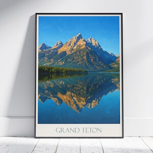 Grand Teton National Park Reiseposter ~ Wyoming Mountain Wandkunst | Lake Spiegelung Wand Dekor | Urlaub Geschenk