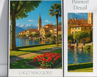 Poster Vintage Lago Maggiore - Reproduction HQ 40x60 Cm, Papier Qualité Affiche, Neuf
