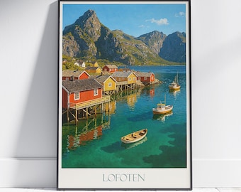 Lofoten Norway Travel Poster: Scenic Fjord Art Print