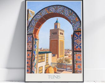 Tunis Travel Print ~ Tunisia Travel Poster | Painted Wall Art Print & Home Decor | Framed Personalized Print | Vacation Travel Gift