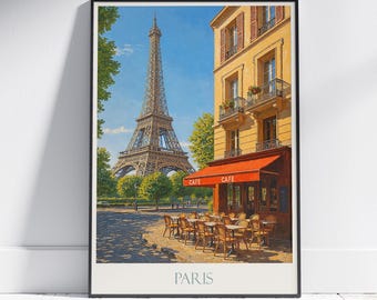 Eiffel Tower Paris Travel Poster: Vintage Parisian Cafe Art Print