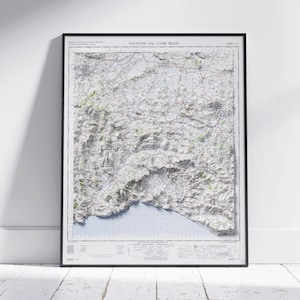 Taunton & Lyme Regis, Dorset ~ Vintage Style Flache 2D Shaded Relief Map Print Poster Wandkunst Dekor