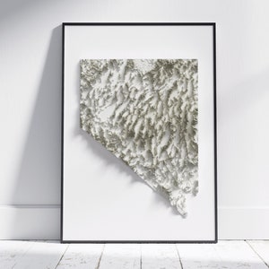 Nevada ~ Impression de carte topographique minimaliste 2D ~ État américain en relief ombragé, affiche d'art mural, décoration moderne