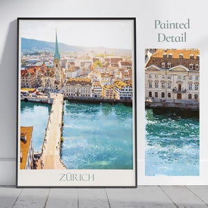 Zurich Travel Print ~ Travel Poster Wall Art Home Decor Switzerland Personalized Gift Painting Framed