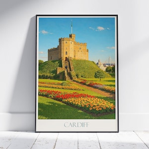Póster de viaje del Castillo de Cardiff / Impresión artística galesa majestuosa / Decoración de pared histórica del Reino Unido