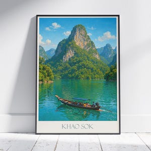 Khao Sok Travel Poster | Thailand Lake Landscape Art Print | Tropical Home Decor