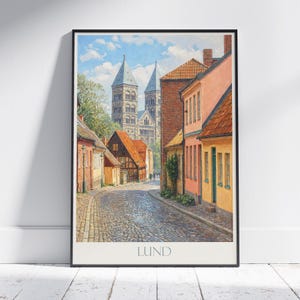 Lund Sweden Travel Poster: Cathedral Art Print, Scandinavian Decor