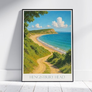 Hengistbury Head Travel Poster, Dorset Coastline Art | England Beach Print & Home Decor | UK Vacation Gift