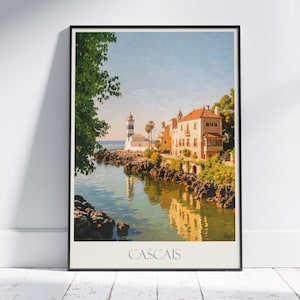 Cascais Travel Print, Portugalia ~ Plakat podróżniczy Sztuka ścienna Dekoracja domu Spersonalizowany prezent Malarstwo w ramie