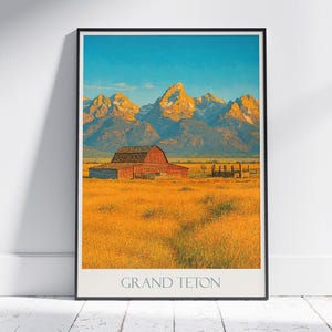 Grand Teton Nationalpark Poster | Mormon Row Barn Druck | Wyoming Landschaft Kunst | Western Wand Dekor Geschenk