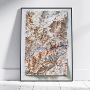 Hood River, Oregon / Washington ~ Vintage schattierte Relief flache 2D Karte ~ Poster Wand Kunst Dekor Topographie