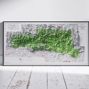 Ozark National Forest, Arkansas ~ Flache 2D-Karte mit schattiertem Relief ~ Poster Wand Kunst Dekor Topographie