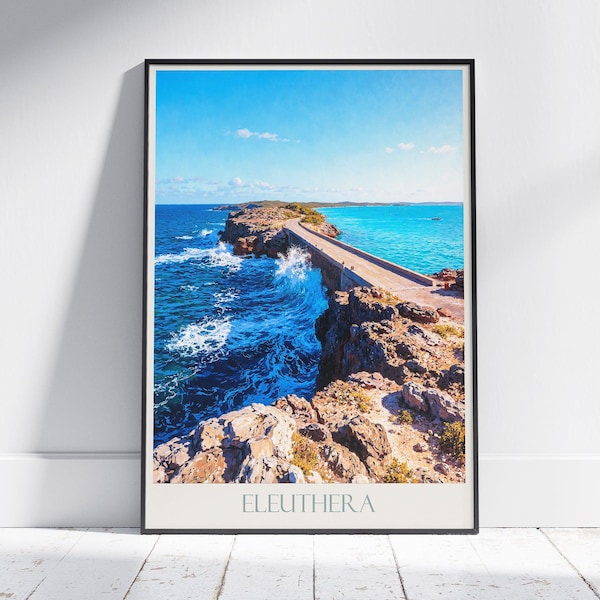 Eleuthera Bahamas Travel Poster: Glass Window Bridge, Coastal Ocean Painted Art Print