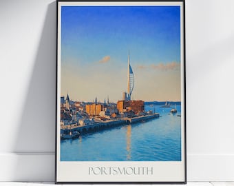 Portsmouth Travel Print ~ Travel Poster | Painted Wall Art Print & Home Decor | Framed Personalized Print | Vacation Travel Gift