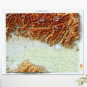 Lorbeer, Italien ~ Vintage Karte Shaded Relief Flat 2D Print ~ Poster Wand Kunst Dekor