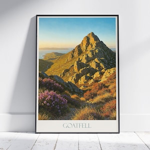 Goatfell Travel Poster, Isle of Arran Golden Sunrise Art Print | Scotland Mountain Landscape Decor | Unique Gift