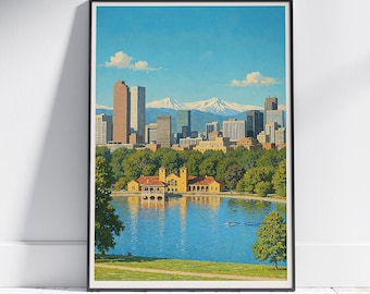 Denver Travel Poster: City Park & Mountain View Art Print
