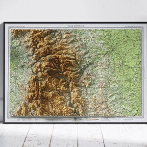 Carte vintage en relief ombragé de Peak District, impression 2D à plat ~ Déco murale affiche