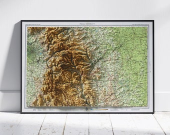 Peak District Shaded Relief Vintage Map Flat 2D Print ~ Poster Wall Art Decor