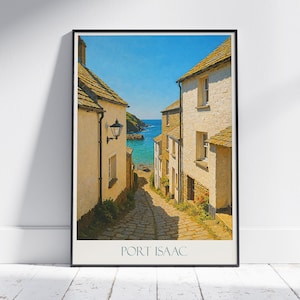 Port Isaac Reiseplakat, Cornwall England Reiseplakat | Serene Küstendorf Druck | Wohnaccessoires
