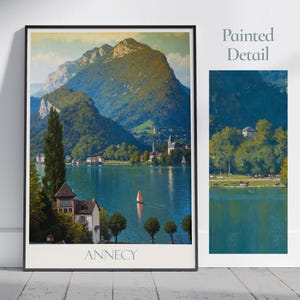 Lake Annecy Travel Print ~ France Travel Poster | Painted Wall Art & Home Decor | Framed Personalized Print | Vacation Travel Gift