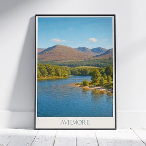 Aviemore Travel Poster | Scottish Highlands Art Print | Loch Landscape Wall Art | Scotland Travel Gift