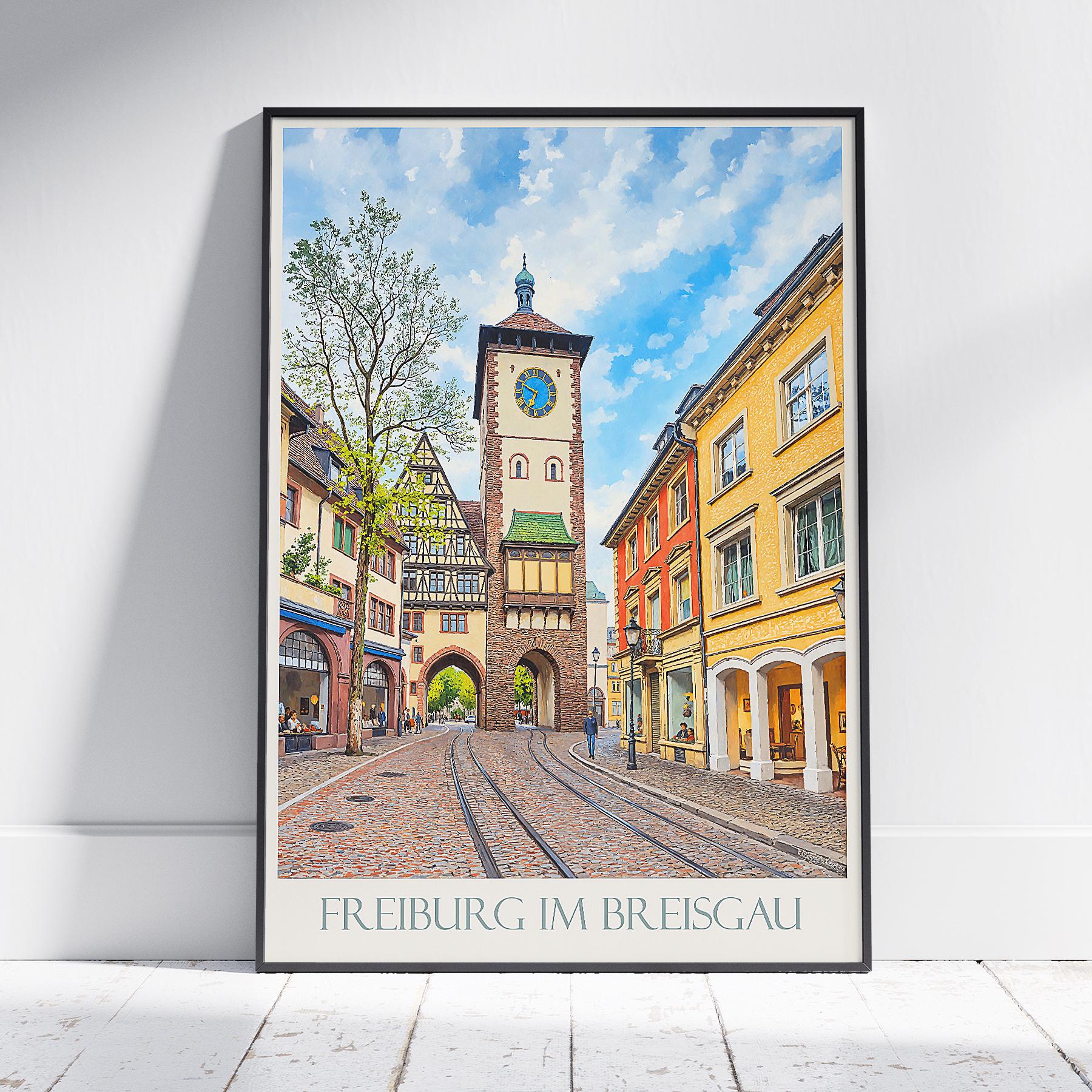 Reisposter Freiburg im Breisgau ~ Duitsland reisposter | Geschilderde muurkunst en woondecoratie | Ingelijste gepersonaliseerde print | Vakantiereiscadeau