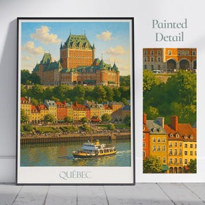 Québec City Travel Poster, Château Frontenac | Canada Wall Art Print | Vintage Style Home Decor Gift Personalized Framed