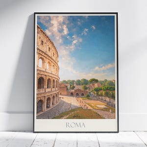 Stampa di viaggio di Roma, Colosseo ~ Poster di viaggio romano in Italia, decorazione da parete per la casa, regalo personalizzato con cornice