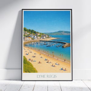 Lyme Regis Travel Poster | Dorset Coastline Beach Print | English Seaside Wall Art | Vacation Home Decor