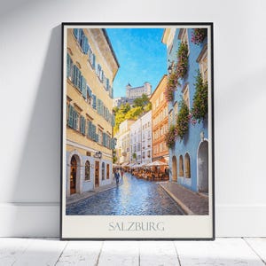 Salzburg Travel Print ~ Austria Travel Poster | Painted Wall Art & Home Decor | Framed Personalized Print | Vacation Travel Gift