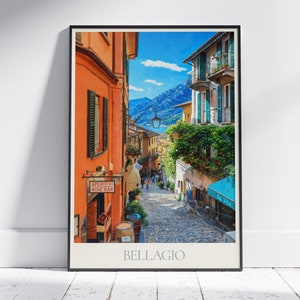 Impresión de viaje de Bellagio, Lago Como ~ Póster de viaje de Italia / Arte mural pintado y decoración del hogar / Impresión personalizada enmarcada / Regalo de viaje de vacaciones