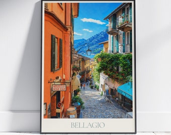 Bellagio Travel Print, Lake Como ~ Italy Travel Poster | Painted Wall Art & Home Decor | Framed Personalized Print | Vacation Travel Gift