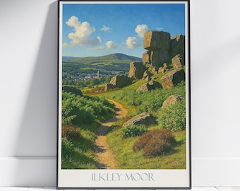Ilkley Moor Print: Yorkshire Landscape Art, English Travel Poster