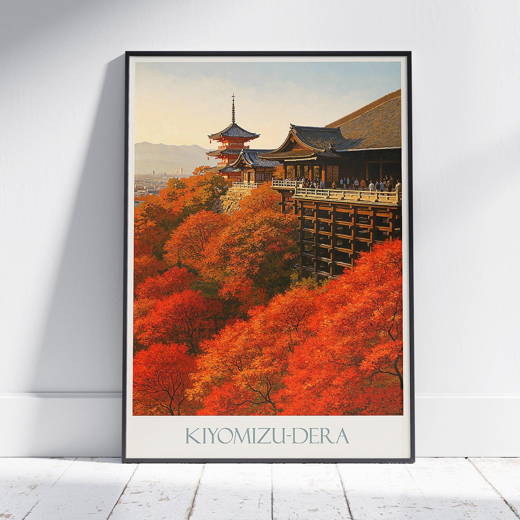 清水寺旅行ポスター | 京都の寺院アート | 秋の紅葉の壁掛けプリント
