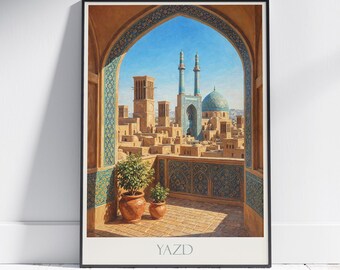 Yazd Travel Poster: Persian Architecture Art Print - Iran UNESCO City
