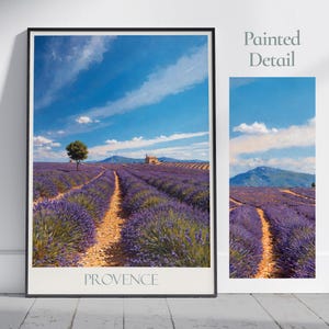Provence Travel Print, Lavender Fields ~ France Travel Poster Wall Art Home Decor Gift Personalized Framed