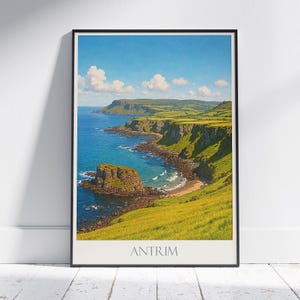 Antrim Coast Travel Poster: Ireland Coastal Landscape Art