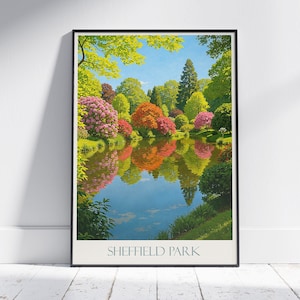 Sheffield Park Reiseplakat | Serenity Garten Kunstdruck | England Frühlingslandschaft Wanddekor | Natur-Liebhaber-Geschenk