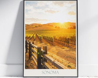 Sonoma California Travel Poster: Vineyard Sunset Painted Art Print