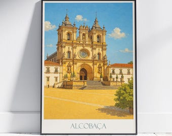 Alcobaça Monastery Print: Portugal Vintage Travel Poster